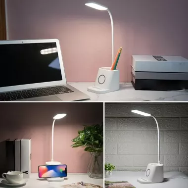 Розовая Аккумуляторная Настольная LED лампа Bionic Desk Lamp c USB выходом, органайзером и подставкой для смартфона Розовая Аккумуляторная Настольная LED лампа Bionic Desk Lamp c USB выходом, органайзером и подставкой для смартфона