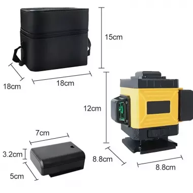 Лазерный 4D 16-линейный нивелир желтый 24V 5Ah, самовыравнивающийся уровень для измерения сечения 16 лучей на 360 в сумке
