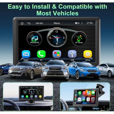 Бездротовий автомобільний екран CarPlay / Портативний автомобільний відеоплеєр, сумісний з Apple CarPlay та Android Auto, 7-дюймовий сенсорний IPS-екран для автомобільної стереосистеми з GPS-навігаціє