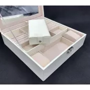 Скринька для прикрас стьобана з великим дзеркалом, що відкидається, маленька скринька всередині колір слонова кістка