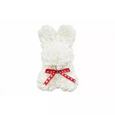 Зайчик из 3D роз в подарочной коробке KR-21 17/17/25см Белый Зайчик из 3D роз в подарочной коробке KR-21 17/17/25см Белый