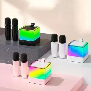 Портативная Bluetooth колонка K18 с LED подсветкой 2 микрофона белый