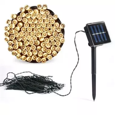 Гирлянда нить на солнечной батарее 1000 LED 100 м черный провод желтый Гирлянда нить на солнечной батарее 1000 LED 100 м черный провод желтый