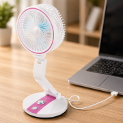Аккумуляторный настольный вентилятор USB 1600mAh / Портативный вентилятор с LED подсветкой Hurry Bolt HB-2019