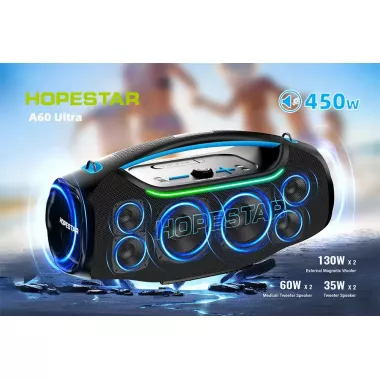 Колонка Bluetooth Hopestar A60 Ultra 450 Вт с микрофоном RGB, IPX6, 30000 мАч
