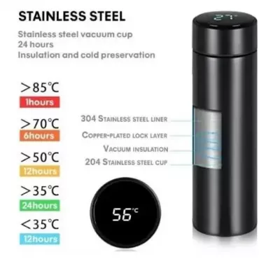 Термос с LED индикатором температуры сенсорный, 500 m | Умный термос с датчиком индикатором температуры 500 мл