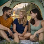 Автоматичний 3х місний намет з навісом 210х150х125 / Намет для кемпінгу на два входи