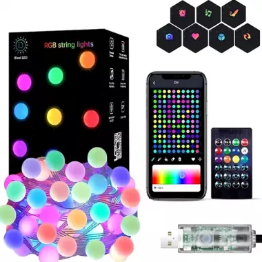 Гирлянда на елку матовый шарик 10 метров с пультом Usb Bluetooth управления с телефона модель (SFK-03)