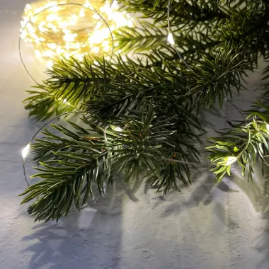 Світлодіодна гірлянда Роса 200 метрів, діоди теплого білого кольору на зеленому дроті, 2000 LED, з пультом керування