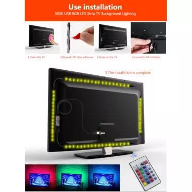 Стрічка світлодіодна RGB 5050 2м з пультом для підсвічування телевізора, монітора, меблів від USB