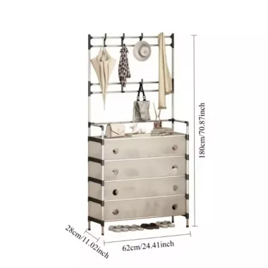 NEW Залізна вішалка для одягу + підставка для взуття, 2 в одному, 4 полиці Бежева