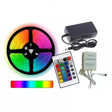 Комплект Світлодіодна стрічка багатобарвна 3528 RGB комплект 5м з пультом