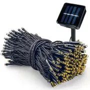 Гирлянда нить на солнечной батарее 1000 LED 100 м черный провод желтый