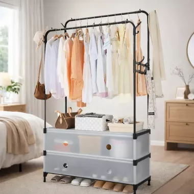 Вішалка підлогова-стелаж для одягу з ящиками зберігання 128*63*48*28 см Вішалка підлогова-стелаж для одягу з ящиками зберігання 128*63*48*28 см