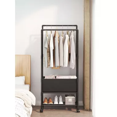 Стойка-вешалка на колесах для вещей и обуви 3 яруса (YH9918-3) черная