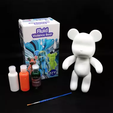 Флюидный мишка DIY Creative Fluid Bear, 23см, с красками 3 шт / Набор раскраска для творчества медвежонок