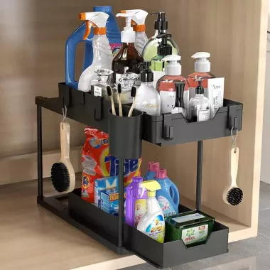 Органайзер двухуровневый с выдвижным ящиком для хранения и крючками Органайзер двухуровневый с выдвижным ящиком для хранения и крючками