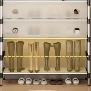 NEW Залізна вішалка для одягу + підставка для взуття, 2 в одному, 4 полиці Бежева