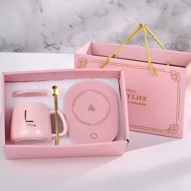 Белая Чашка на підставці з підігрівом Stenson YG01317 L 400мл