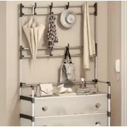 NEW Залізна вішалка для одягу + підставка для взуття, 2 в одному, 4 полиці Бежева