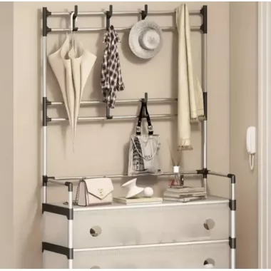 NEW Залізна вішалка для одягу + підставка для взуття, 2 в одному, 4 полиці Бежева