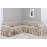 Угловой жаккардовый чехол на диван, универсальный натяжной чехол, накидка на диван Бежевый