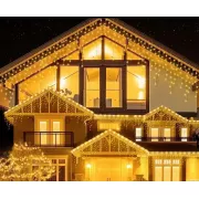 Теплый белый Новогодняя праздничная гирлянда бахрома 120 Led прозрачный провод 3х0.5 м