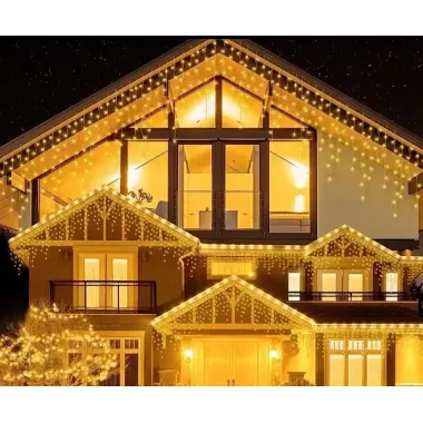 Теплий білий Новорічна святкова гірлянда бахрома 120 Led прозорий провід 3х0.5 м