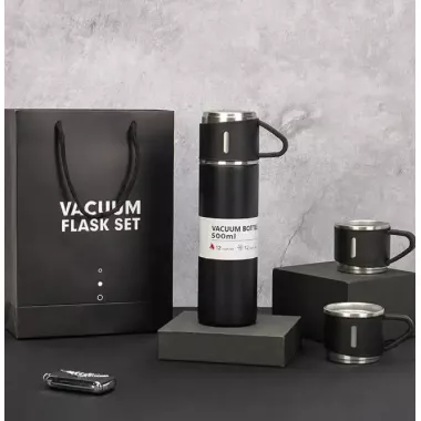 Термос із вакуумною ізоляцією, Подарунковий набір з 3 чашками 500 мл Чорний