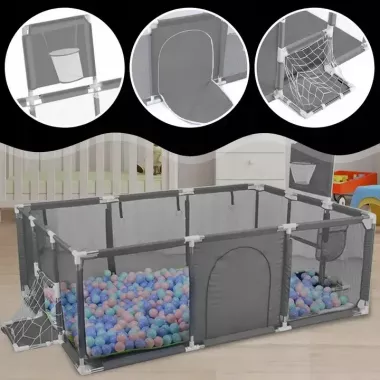 Детский игровой манеж-ограждение 125х125х63см для игр с баскетбольной корзиной и карманом для игрушек Серый Детский игровой манеж-ограждение 125х125х63см для игр с баскетбольной корзиной и карманом для игрушек Серый