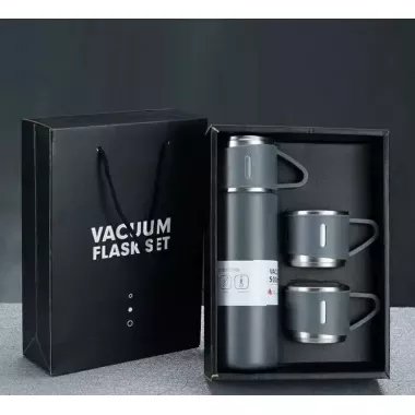 Термос с вакуумной изоляцией, Подарочный набор с 3 чашкам 500 мл Серый
