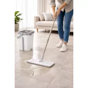 Швабра з відром 11л з автоматичним віджиманням + 2 насадки / Комплект для прибирання швабра ледар і відро Сіра