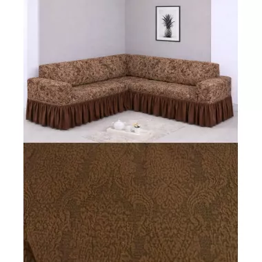 Угловой жаккардовый чехол на диван, универсальный натяжной чехол, накидка на диван Коричневый