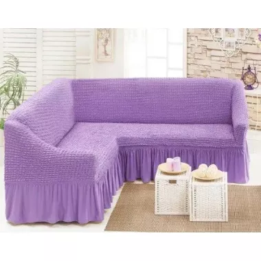 Фиолетовый Турецкая накидка на угловой диван с оборкой, натяжной чехол на диван