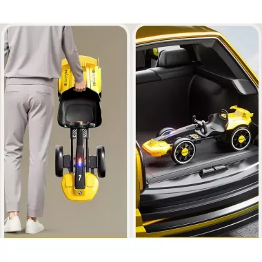 Электромобиль сложен с аккумулятором 6V 4.5Ah и скоростью до 6 км/ч/M-6072 Eco Koleso желтый