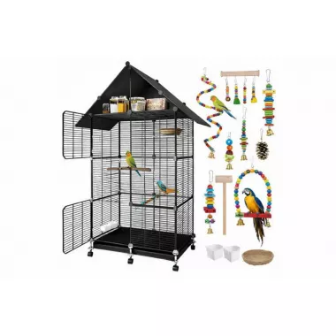 Металева клітка для птахів на колесах з аксесуарами 82х37х37см KP-82 Металева клітка для птахів на колесах з аксесуарами 82х37х37см KP-82