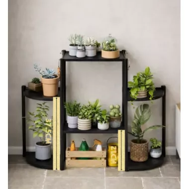 Многоярусная ступенчатая напольная подставка для цветов / Этажерка-стойка для растений Черная