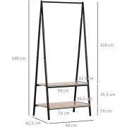 Универсальная прочная напольная передвижная стойка вешалка для одежды с деревянными полками