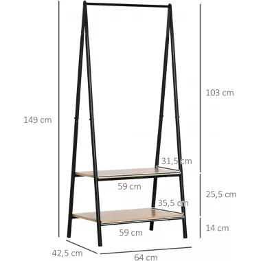 Универсальная прочная напольная передвижная стойка вешалка для одежды с деревянными полками Универсальная прочная напольная передвижная стойка вешалка для одежды с деревянными полками