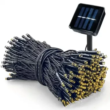 Гірлянда нитка на сонячній батареї 1500 LED 150 м чорний дріт жовтий
