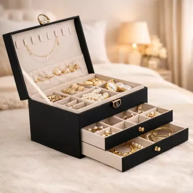 Трехъярусная шкатулка-трансформер для украшений с ключом 24х17х14 см Трехъярусная шкатулка-трансформер для украшений с ключом 24х17х14 см