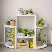 Многоярусная ступенчатая напольная подставка для цветов / Этажерка-стойка для растений Белая