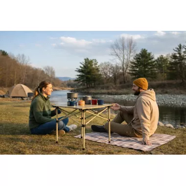 Стол раскладной для рыбалки и пикника 50х50см с чехлом Бежевый