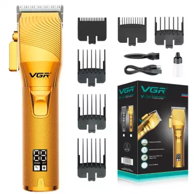 Профессиональная аккумуляторная машинка для стрижки волос VGR V-280 с дисплеем и насадками