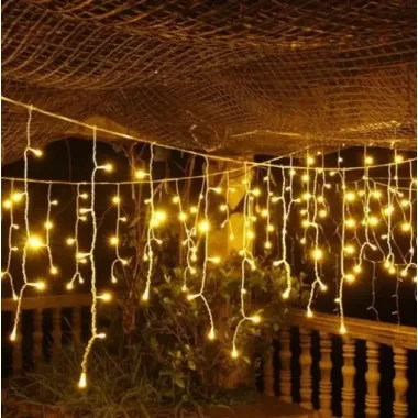 Синий  Новогодняя праздничная гирлянда бахрома 120 Led прозрачный провод 3х0.5 м