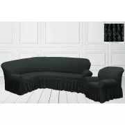 Антрацит Чехол накидка на угловой диван с креслом, комплект чехлов на угловой диван и кресло с оборкой Турция
