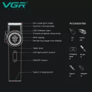 Аккумуляторная машинка для стрижки VGR V-001, 10 насадок, 9000 RPM, АКБ 4600 mAh, LED дисплей