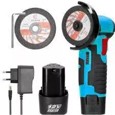 Профессиональная аккумуляторная болгарка Meterk 500W 12V, Угловая шлифовальная машина 76 мм на аккумуляторе, шлифмашина 19500 об/мин в кейсе Синяя