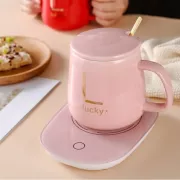 Розовая Чашка на підставці з підігрівом Stenson YG01317 L 400мл