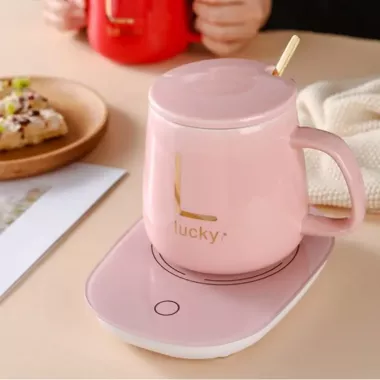 Розовая Чашка на підставці з підігрівом Stenson YG01317 L 400мл